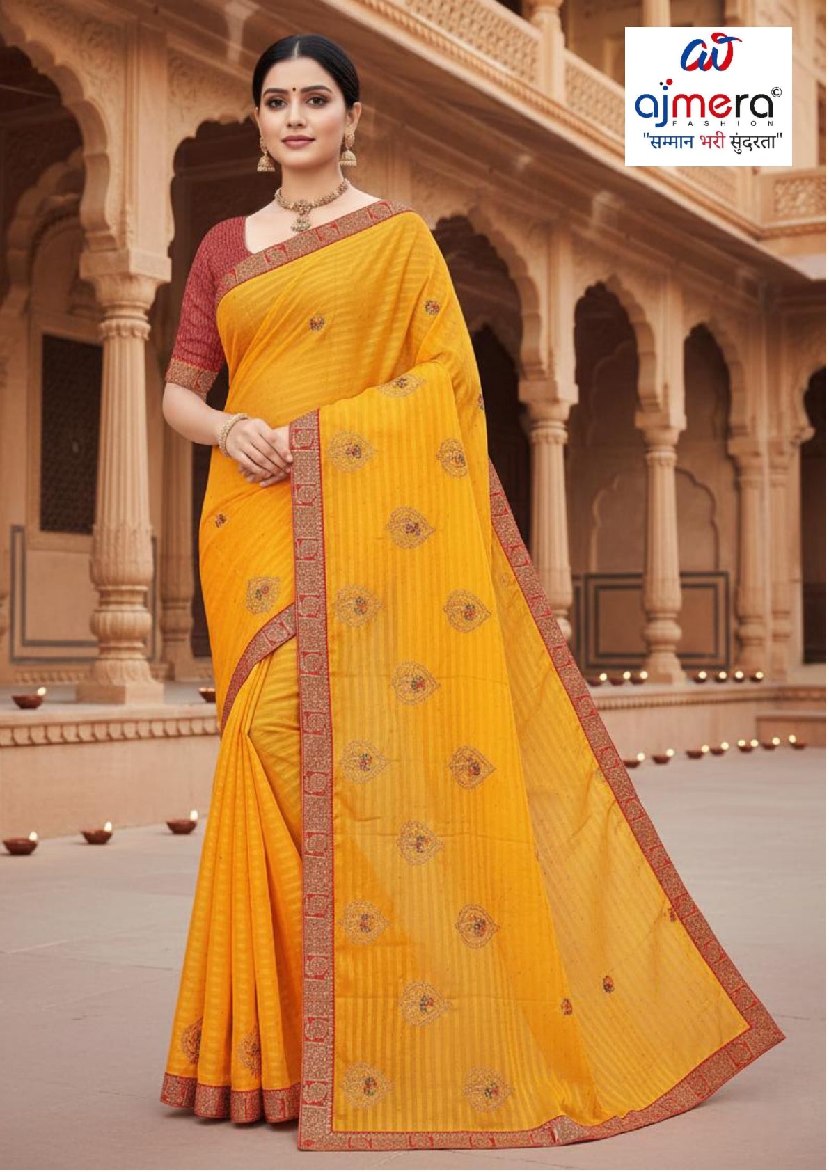 New Dyed Matching Saree Design with Blouse Piece for Premium Ethnic and Traditional Wear | VKM-KESARI