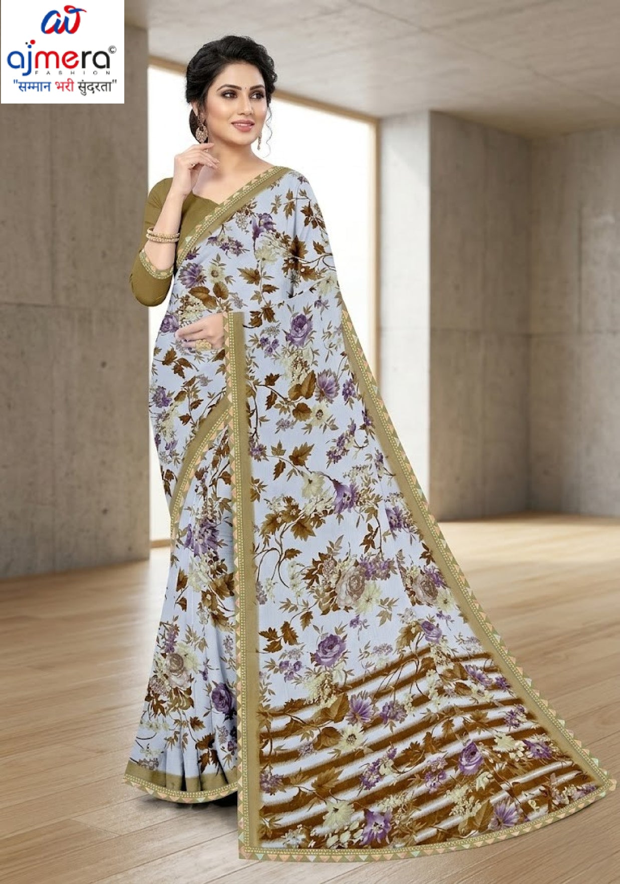 Exclusive Printed Saree with Blouse Piece for Elegant Ethnic Look  | CAS-MILK POWDER