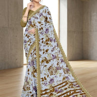 Exclusive Printed Saree with Blouse Piece for Elegant Ethnic Look  | CAS-MILK POWDER