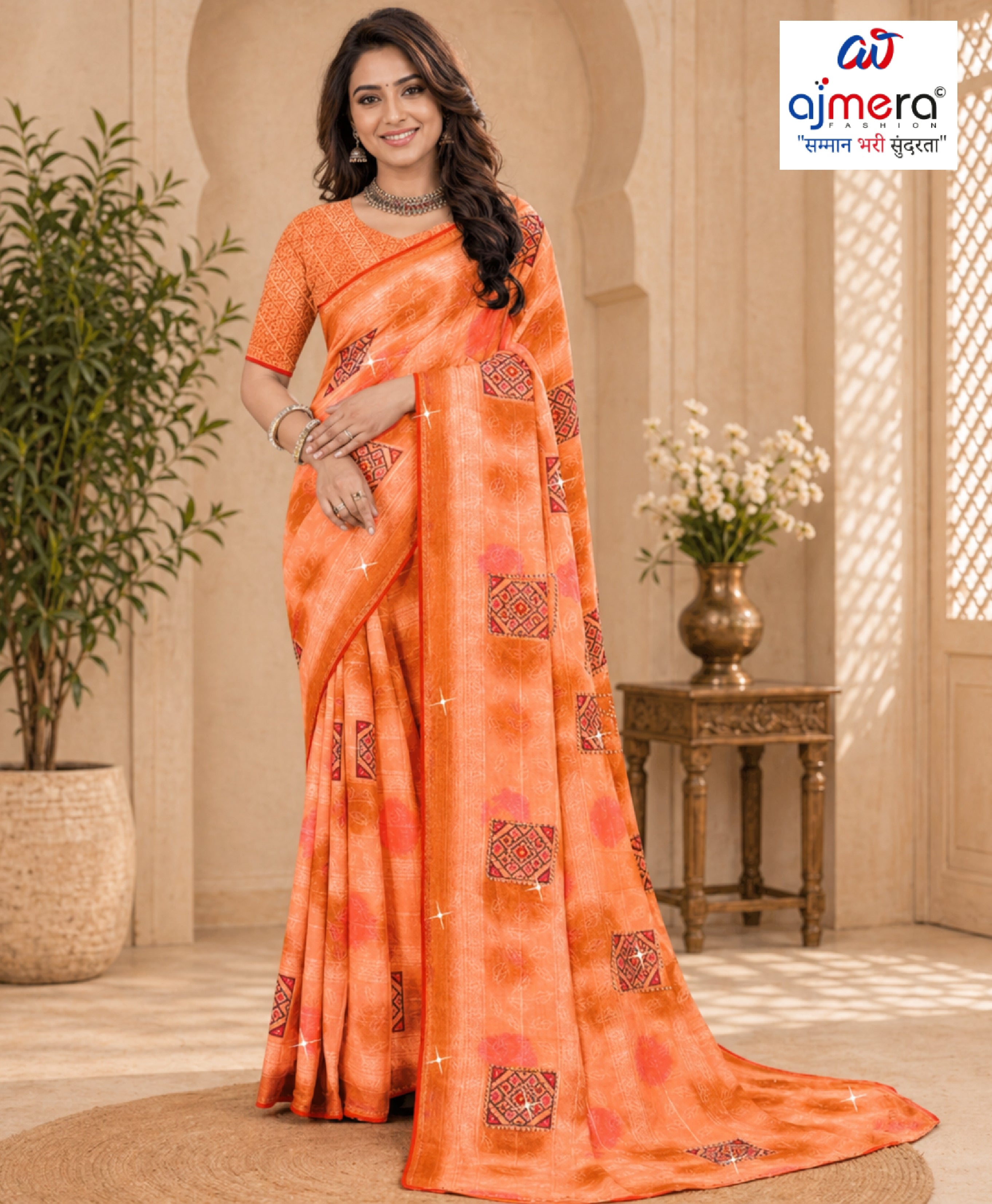 Chic Printed Saree with Blouse Piece for Sophisticated Ethnic Style  | TTS-EKNOOR