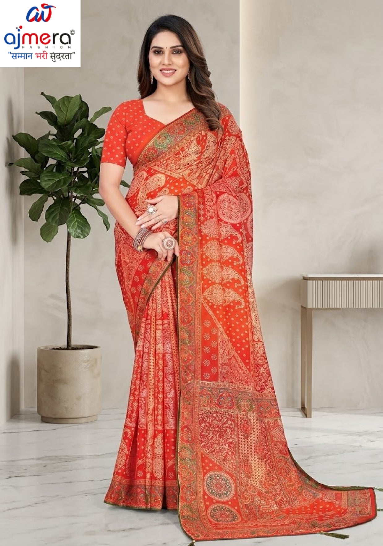 Fashionable Printed Saree with Blouse Piece for Festive Collection  | RMF-JASLEEN VOL-2