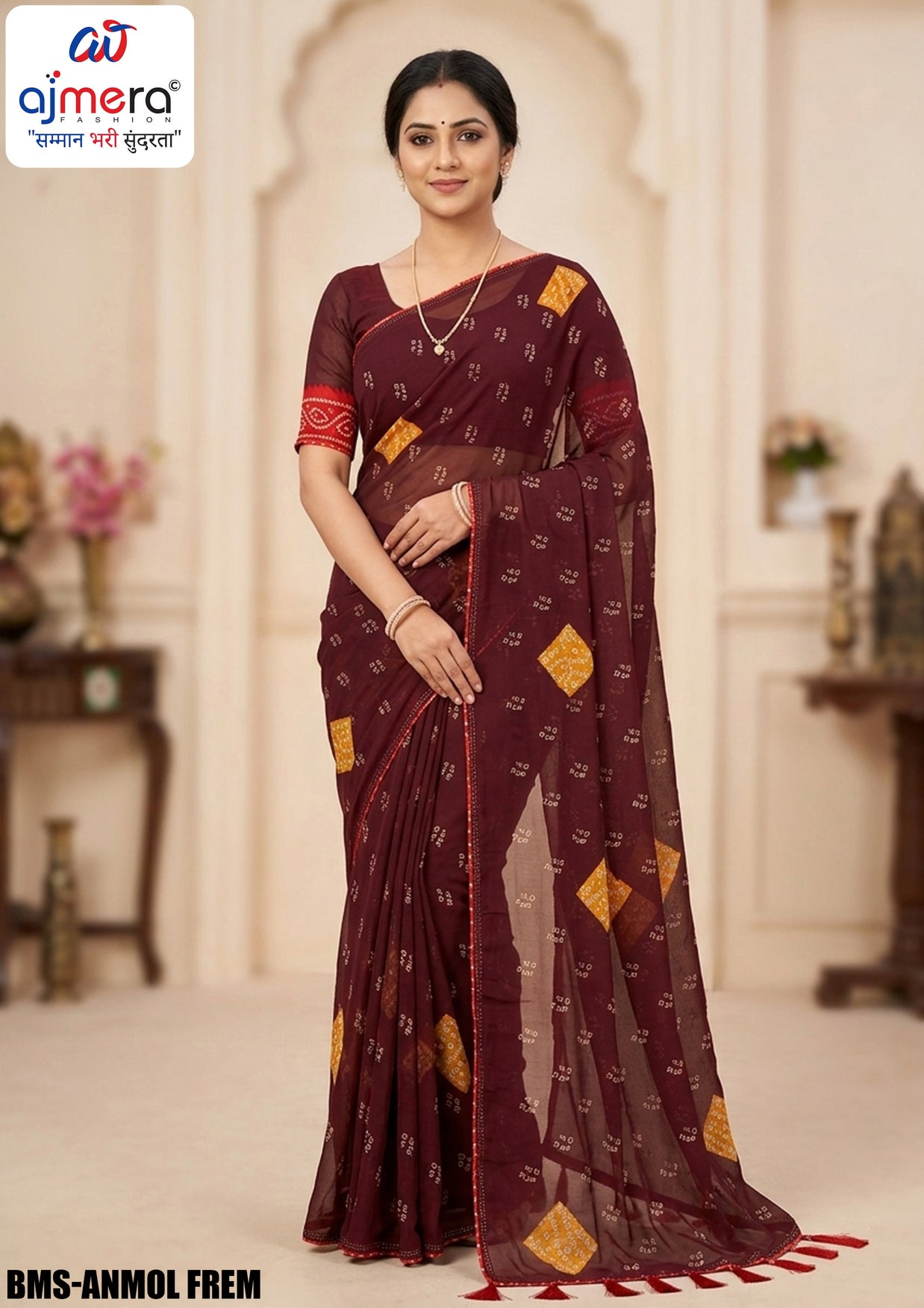 Dull Moss Print Loose Saree with Blouse for Premium Ethnic and Traditional Wear | BMS-ANMOL PREM