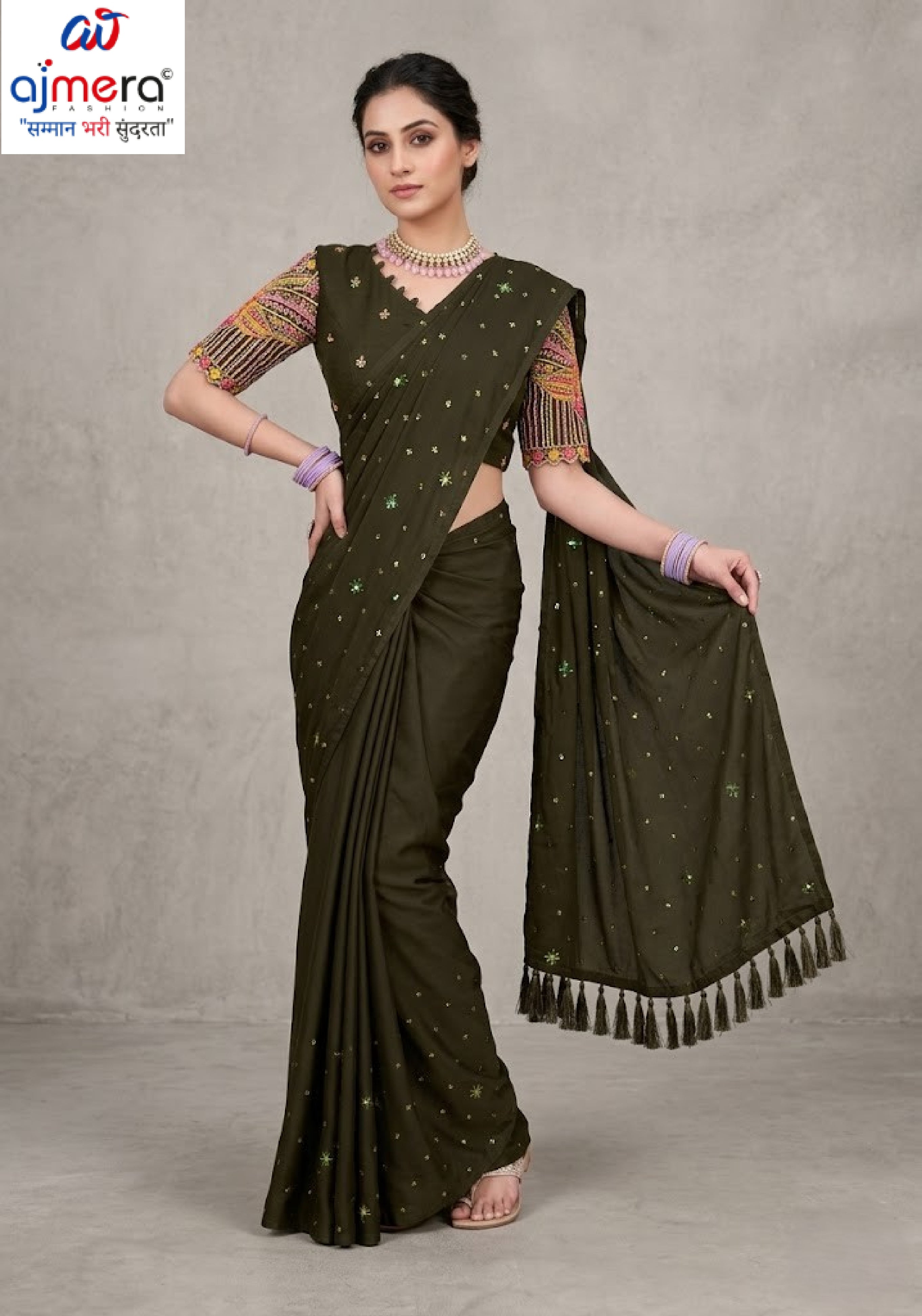 Georgette Indian Dyed Matching Saree with Blouse Piece for Premium Ethnic and Traditional Wear | RLL-ORIGNAL PEACOCK-1