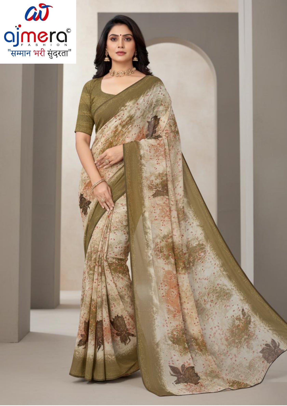 Weightless Print Loose Saree with Blouse for Premium Ethnic and Traditional Wear | TTS-SAJILI