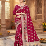 Viscose Print Loose Saree with Blouse for Premium Ethnic and Traditional Wear | PSM-ANUPAMA