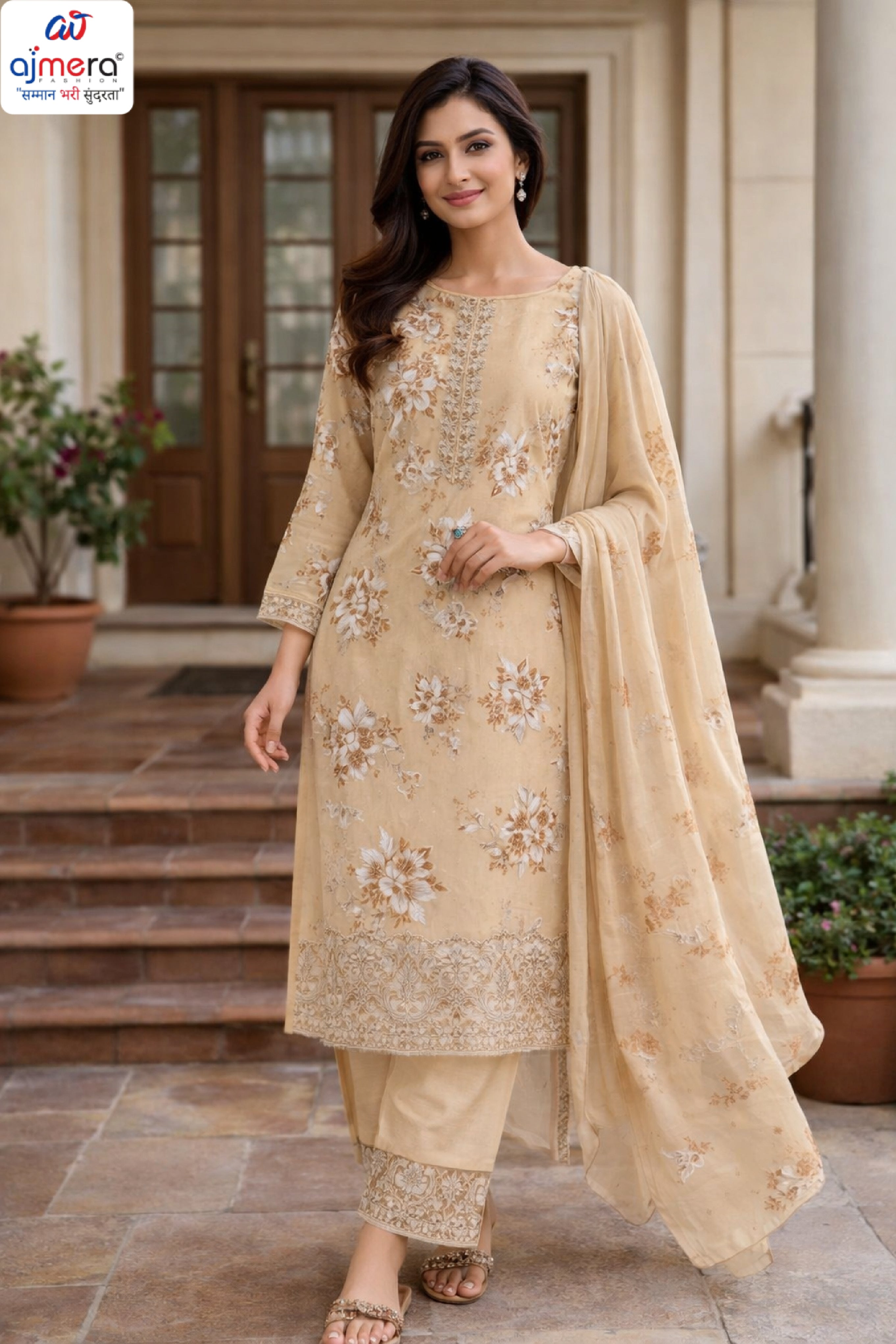 Premium Cambric Cotton Unstitched Suit Set | VAS-FLORAL FOREVER-2