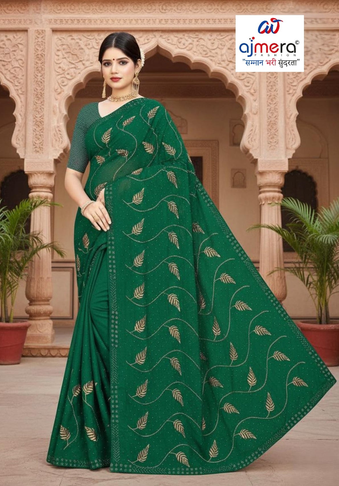 Chinon Dyed Matching Saree with Blouse Piece for Premium Ethnic and Traditional Wear | VKM-GOBHI