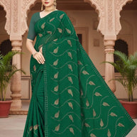 Chinon Dyed Matching Saree with Blouse Piece for Premium Ethnic and Traditional Wear | VKM-GOBHI