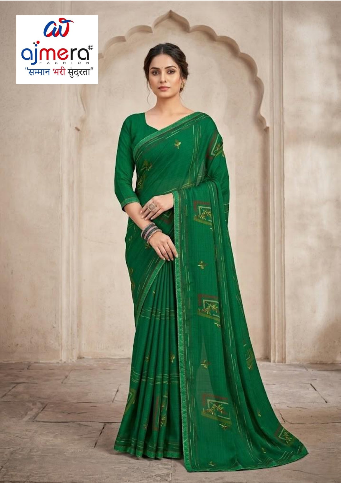 Zomato Print Loose Saree with Blouse for Premium Ethnic and Traditional Wear | CAS-ROYAL GREEN