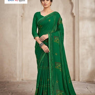 Zomato Print Loose Saree with Blouse for Premium Ethnic and Traditional Wear | CAS-ROYAL GREEN