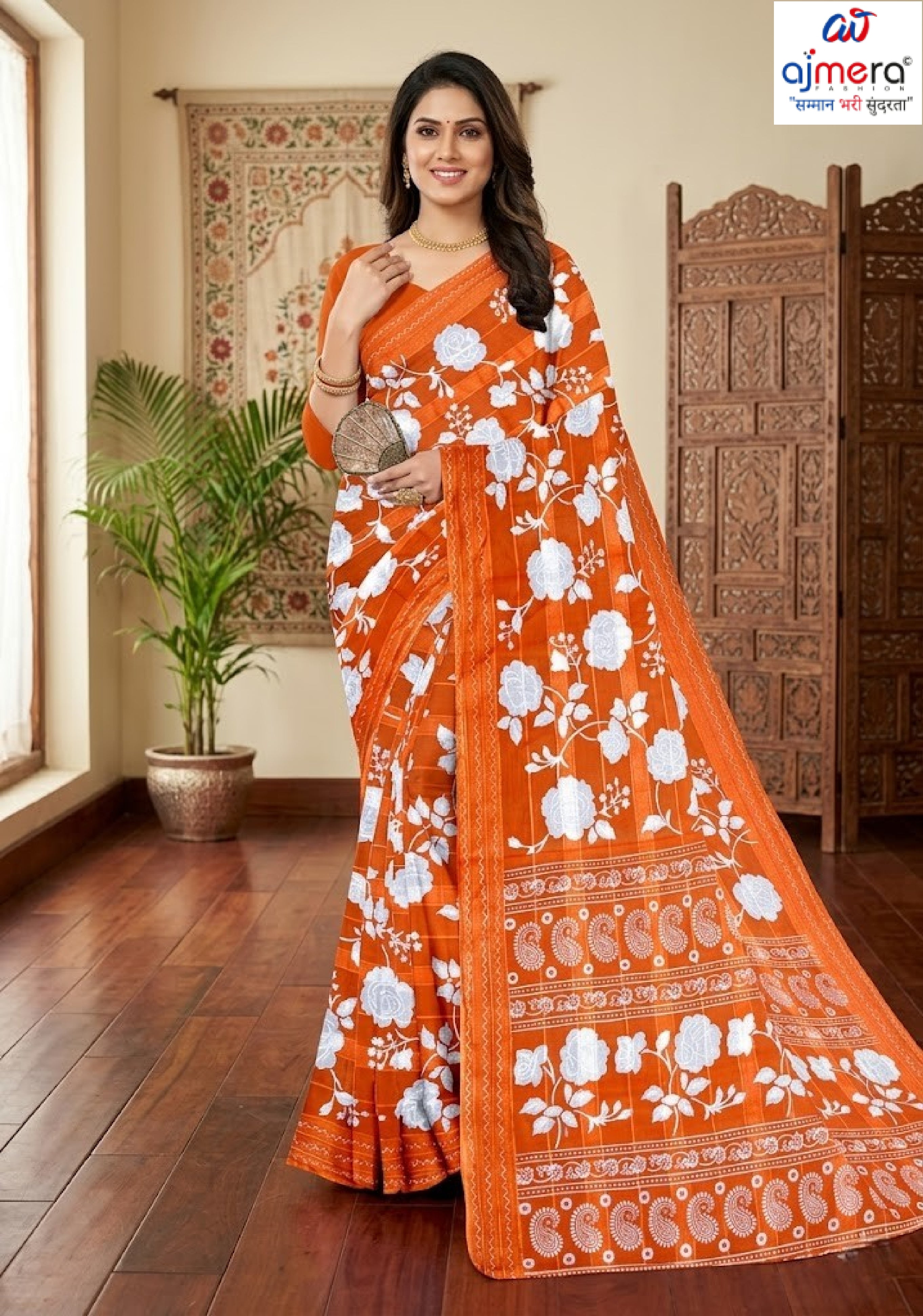 Exclusive Printed Saree with Blouse Piece for Elegant Ethnic Look  | CAS-FRESH FLOWER