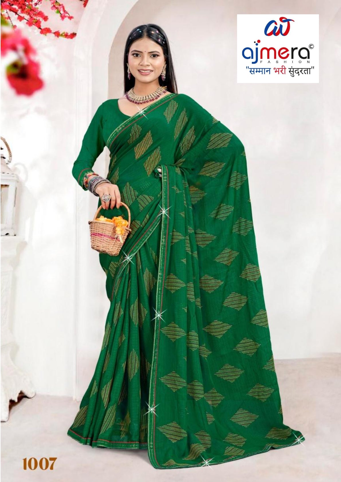 Zomato Print Loose Saree with Blouse for Premium Ethnic and Traditional Wear | CAS-ROYAL GREEN