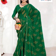 Zomato Print Loose Saree with Blouse for Premium Ethnic and Traditional Wear | CAS-ROYAL GREEN