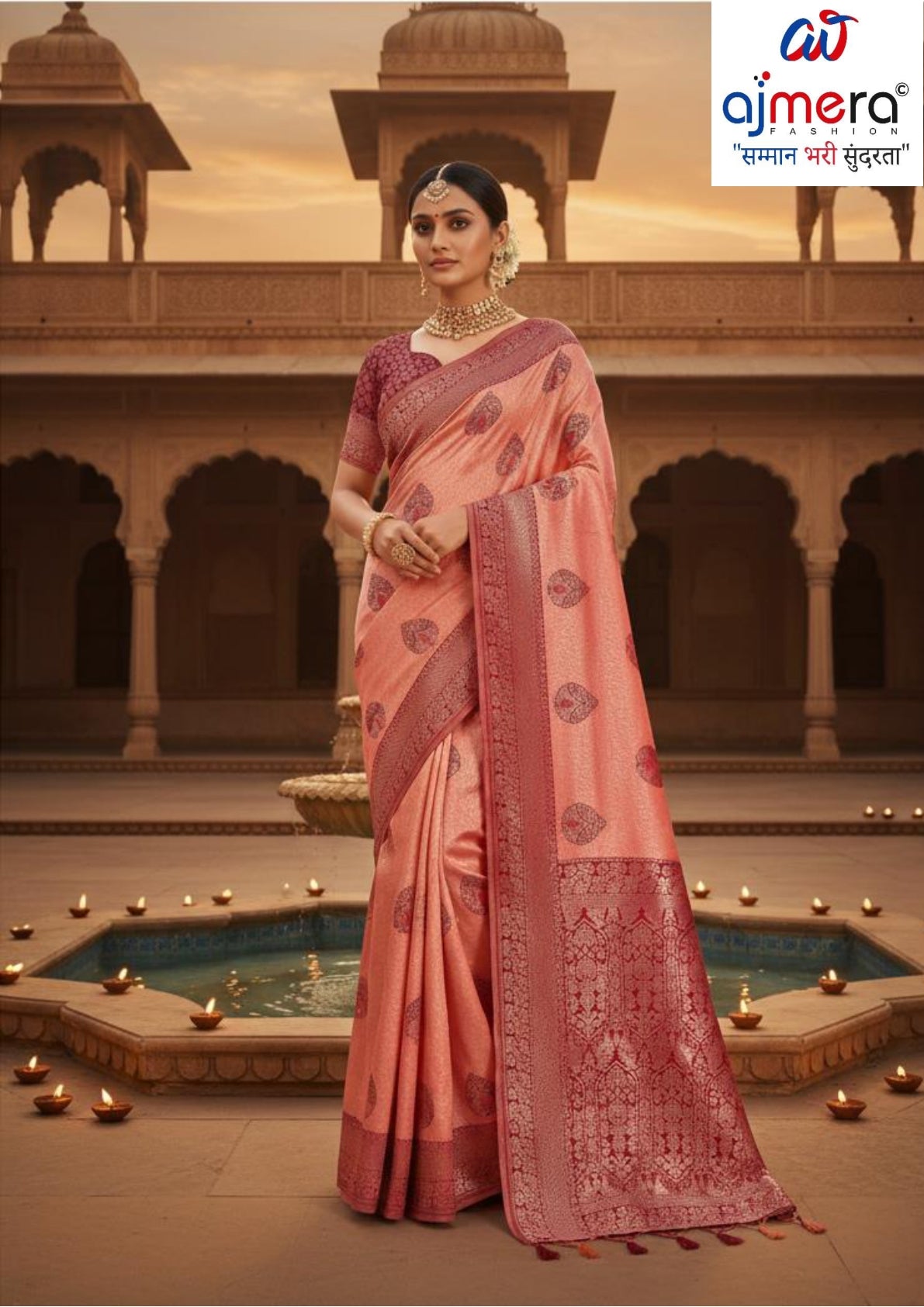 Premium Jacquard Silk Saree with Matching Blouse Piece for Ethnic Celebrations | SOJ-KUSHAL MANGAL