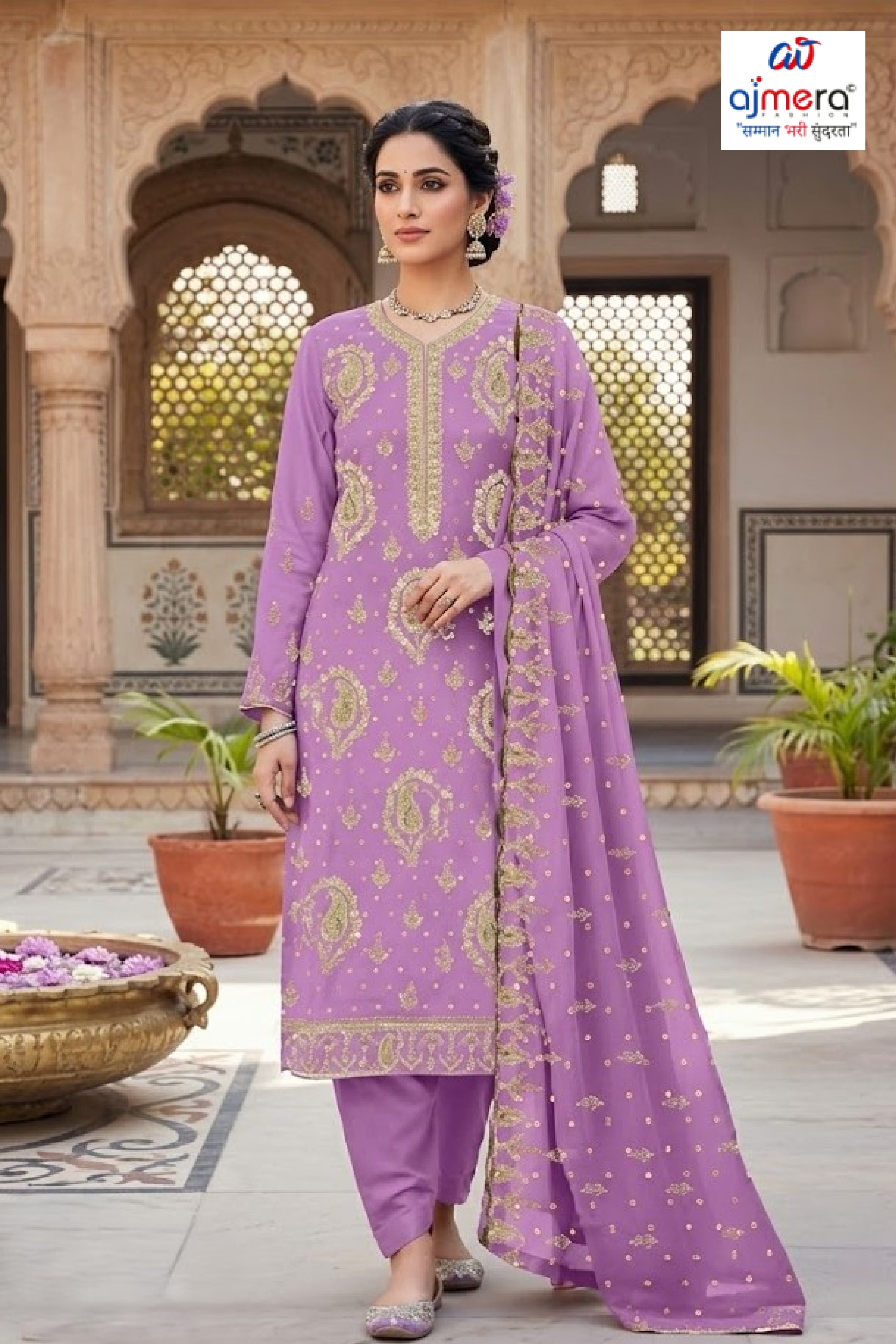 Premium Designer Unstitched Suit Set | YF-LALLANTOP-6