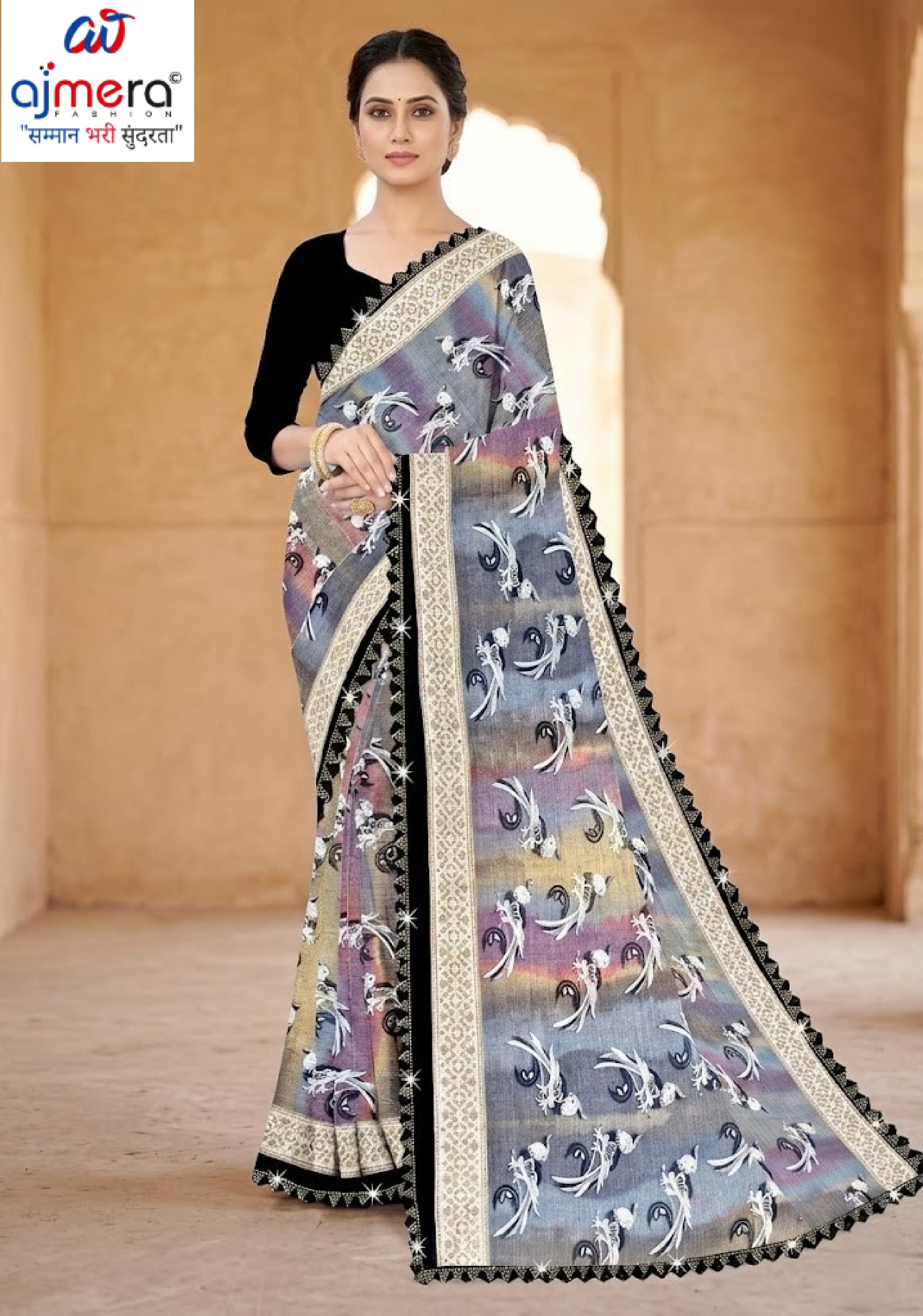 Elegant Printed Saree with Designer Blouse Piece for Festive Wear  | CAS-ZHIL MIL