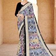 Elegant Printed Saree with Designer Blouse Piece for Festive Wear  | CAS-ZHIL MIL