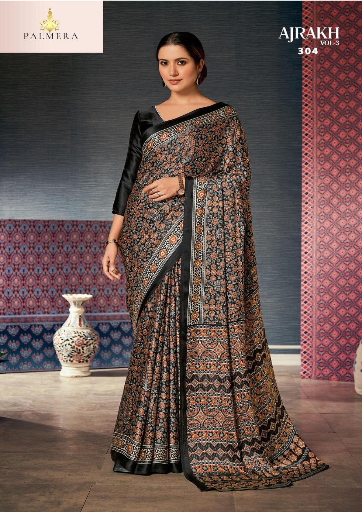 Ajrakh Japan Satin Saree with Blouse for Premium Ethnic Wear | ALL-AJRAKH VOL-3
