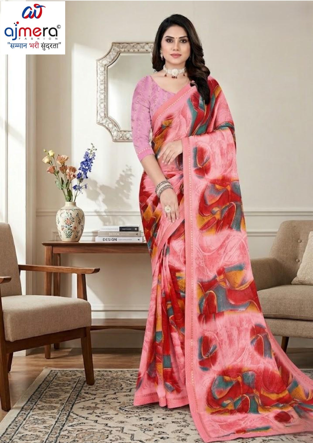 Chiffon Print Loose Saree with Blouse for Premium Ethnic and Traditional Wear | TTS-VISHWA