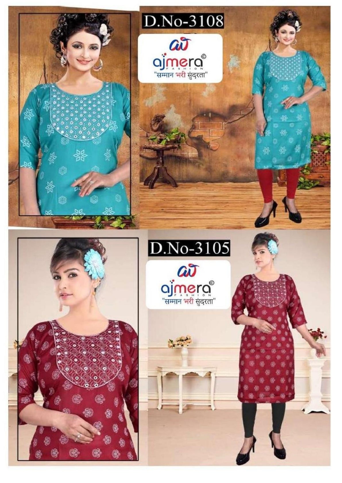Designer Printed Work Kurti for Women | KRJ-REYON PRINT WITH WORK