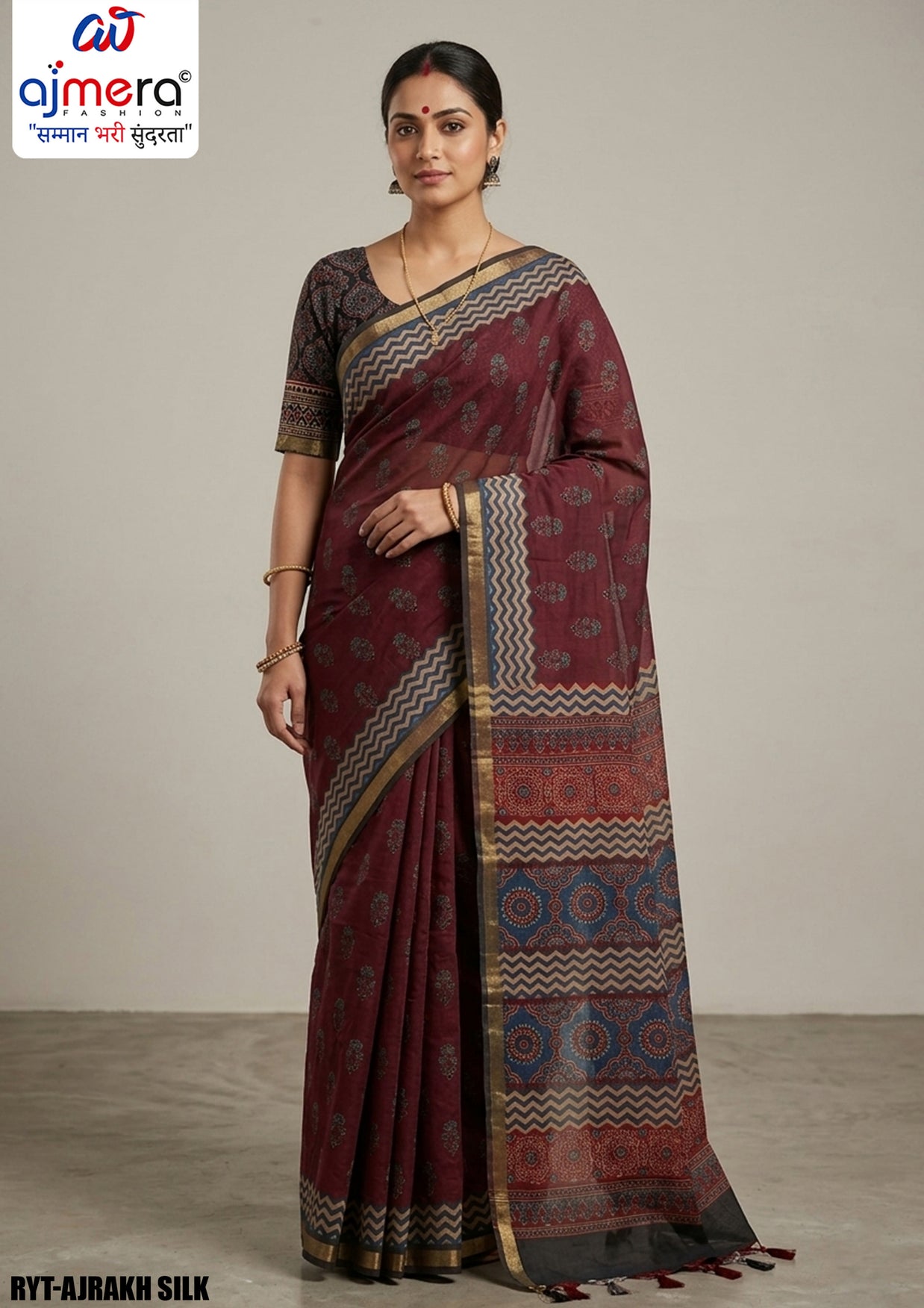 Digital Printed Saree with Blouse Piece for Premium Ethnic and Traditional Wear | RYT-AJRAKH SILK