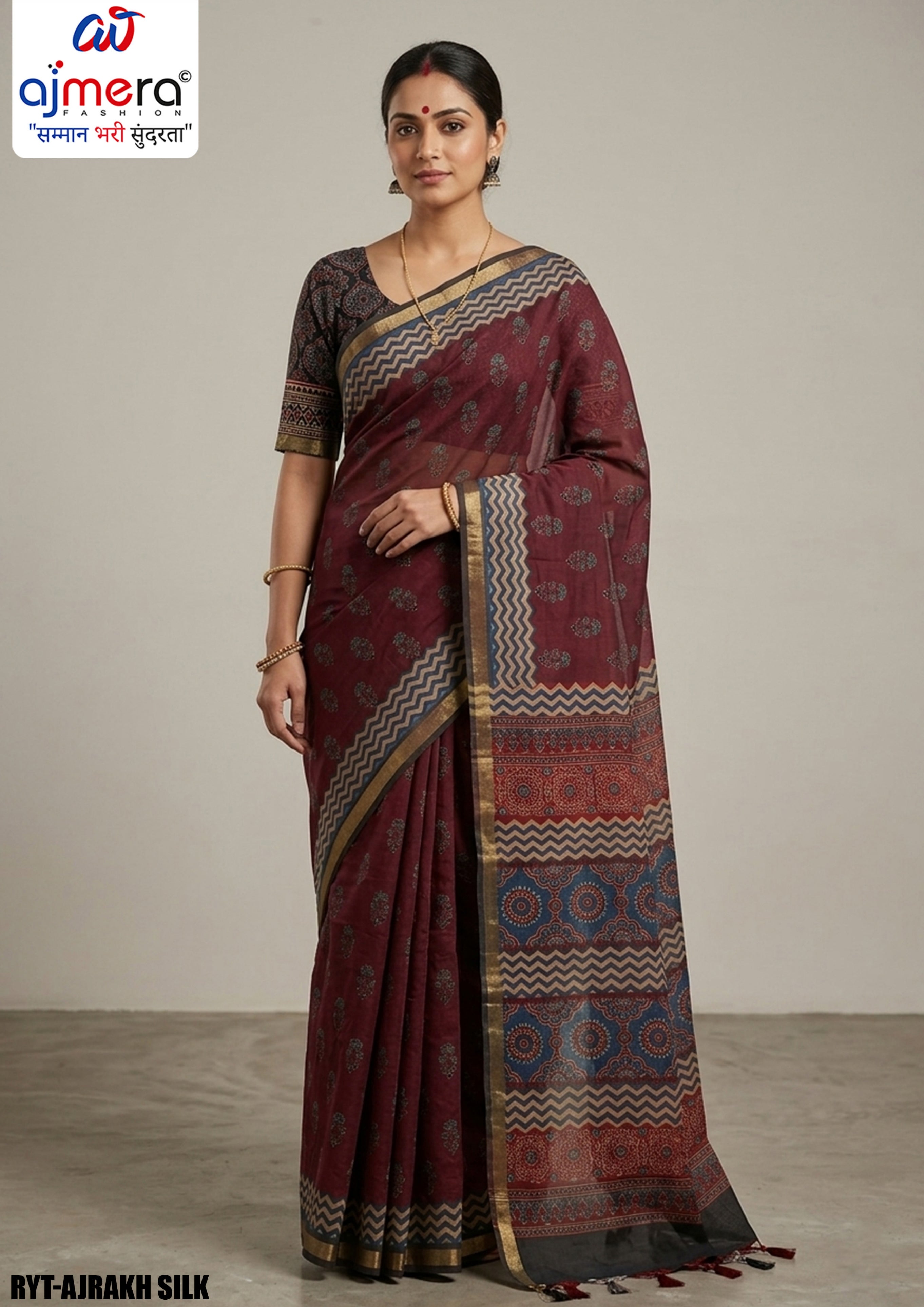 Digital Printed Saree with Blouse Piece for Premium Ethnic and Traditional Wear | RYT-AJRAKH SILK