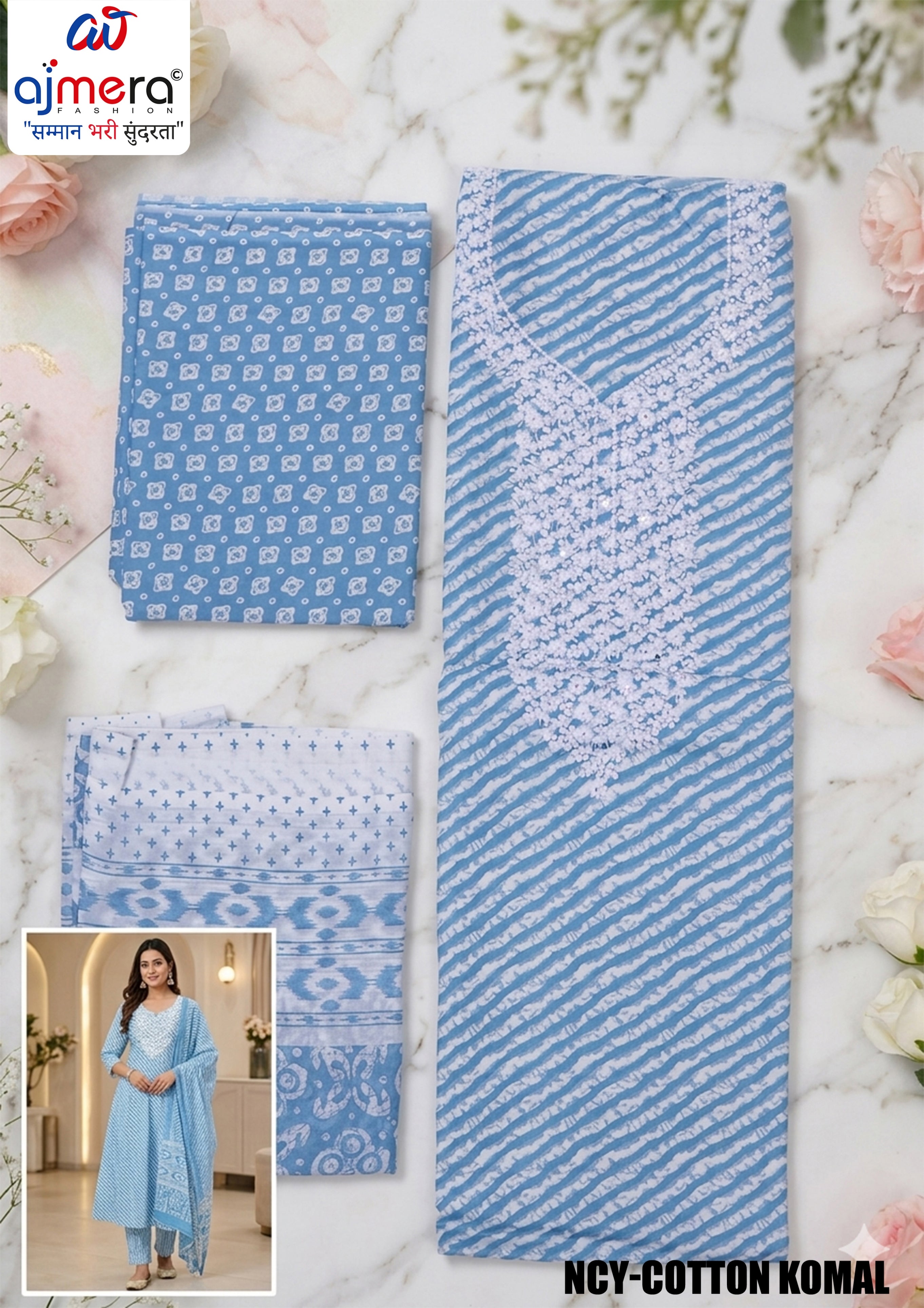 Pure Cotton Unstitched Suit Set | NCY-COTTON KOMAL