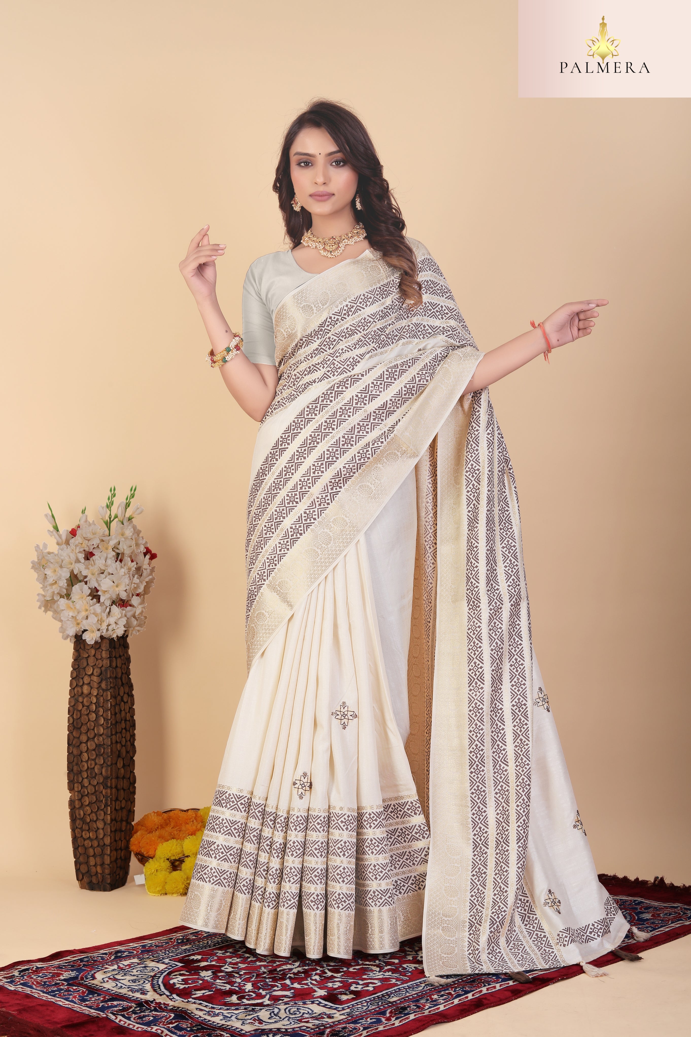 Apricot Linen Saree with Blouse for Premium Ethnic and Designer Wear | ALL-APRICOT-331