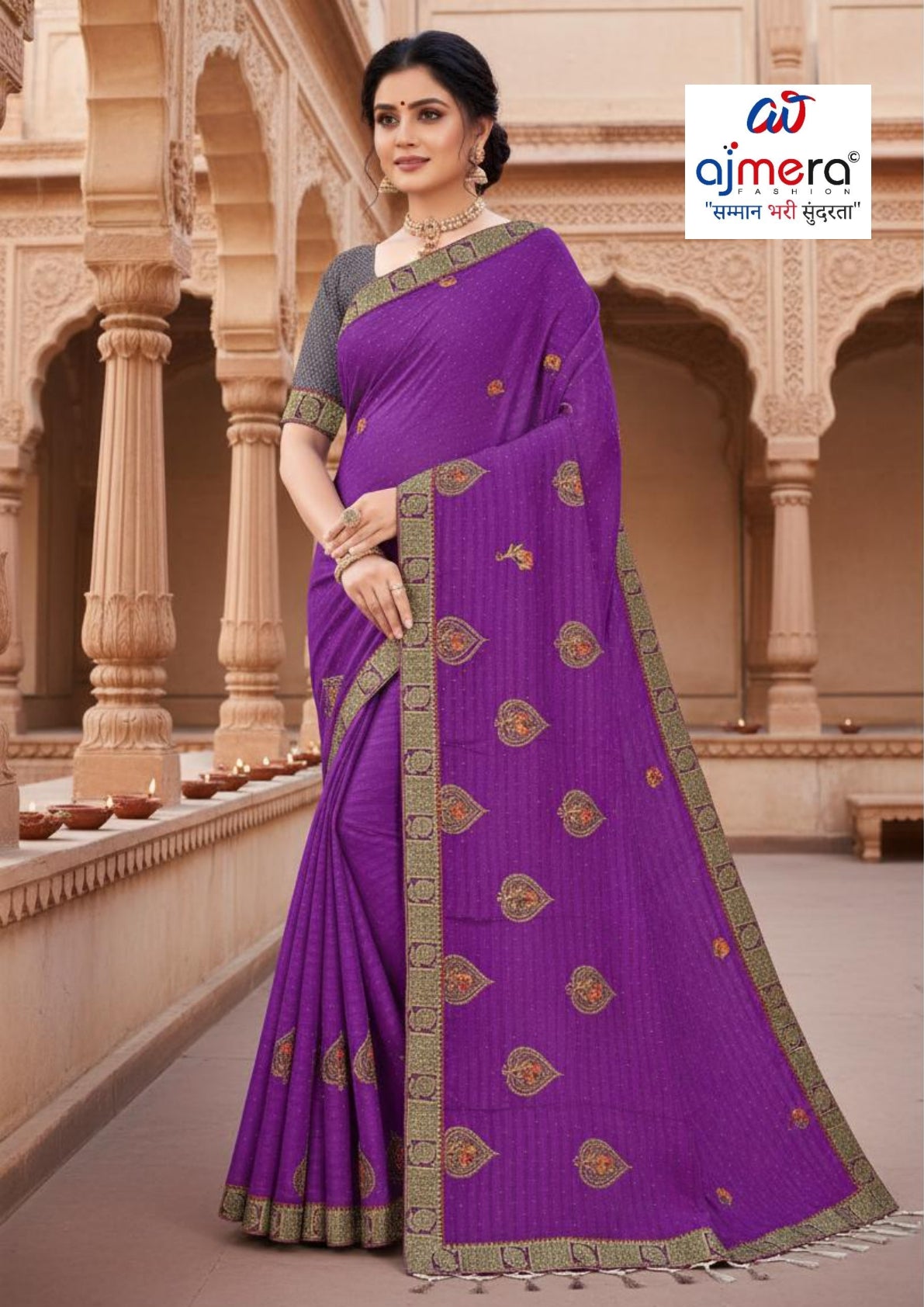 New Dyed Matching Saree Design with Blouse Piece for Premium Ethnic and Traditional Wear | VKM-KESARI