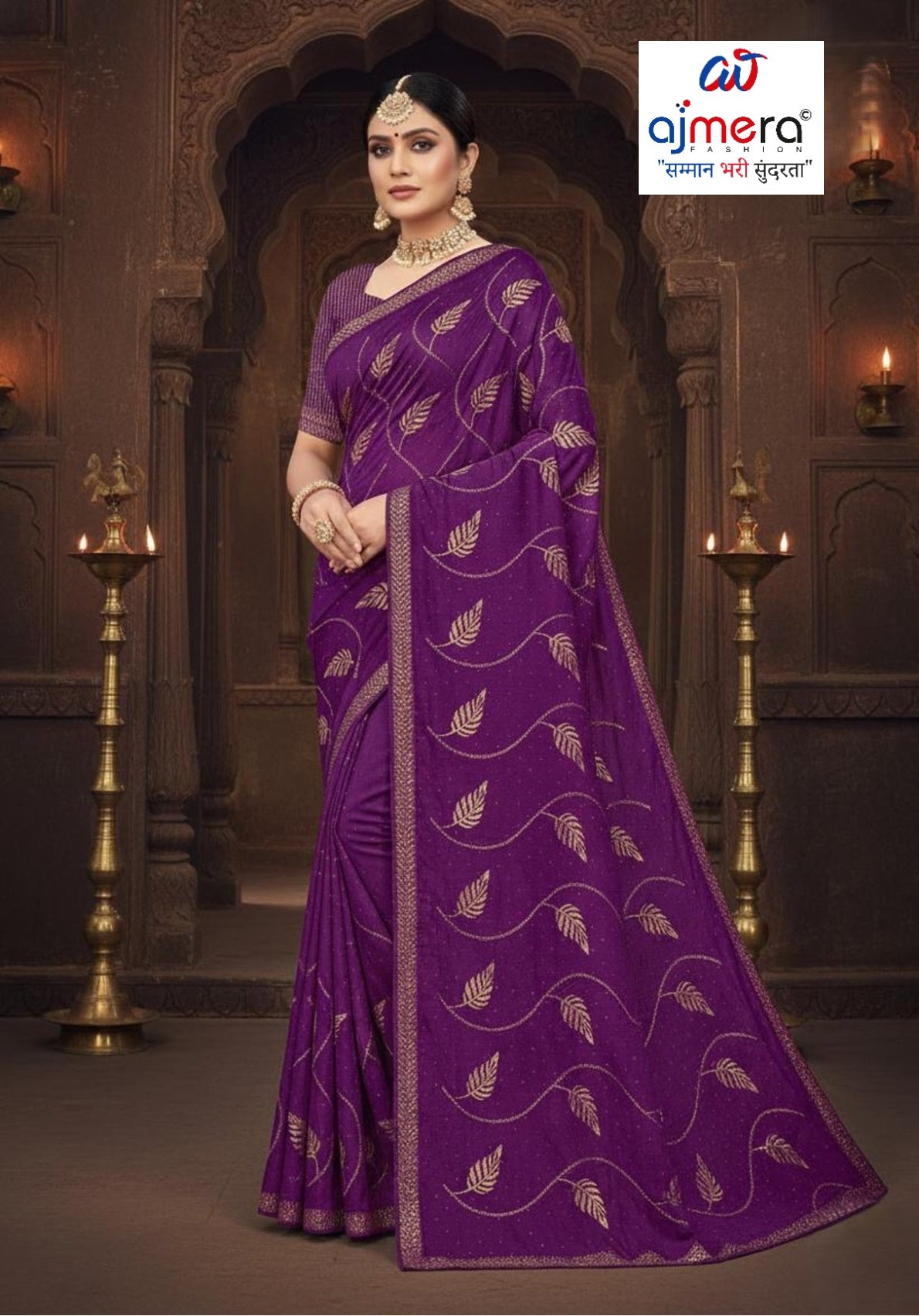 Chinon Dyed Matching Saree with Blouse Piece for Premium Ethnic and Traditional Wear | VKM-GOBHI