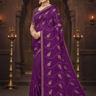 Chinon Dyed Matching Saree with Blouse Piece for Premium Ethnic and Traditional Wear | VKM-GOBHI