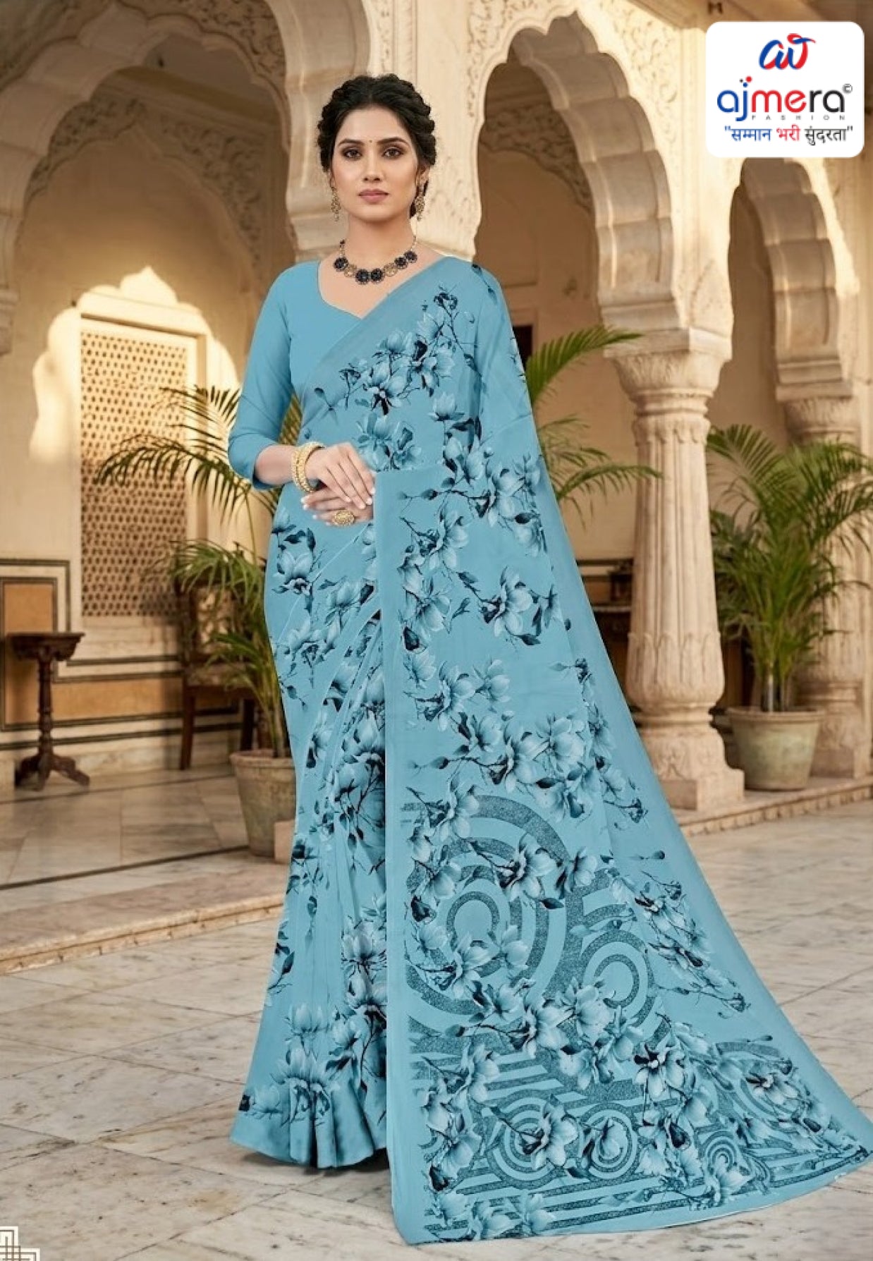 Fashionable Printed Saree with Blouse Piece for Festive Collection | CAS-PURE GEORGEATE