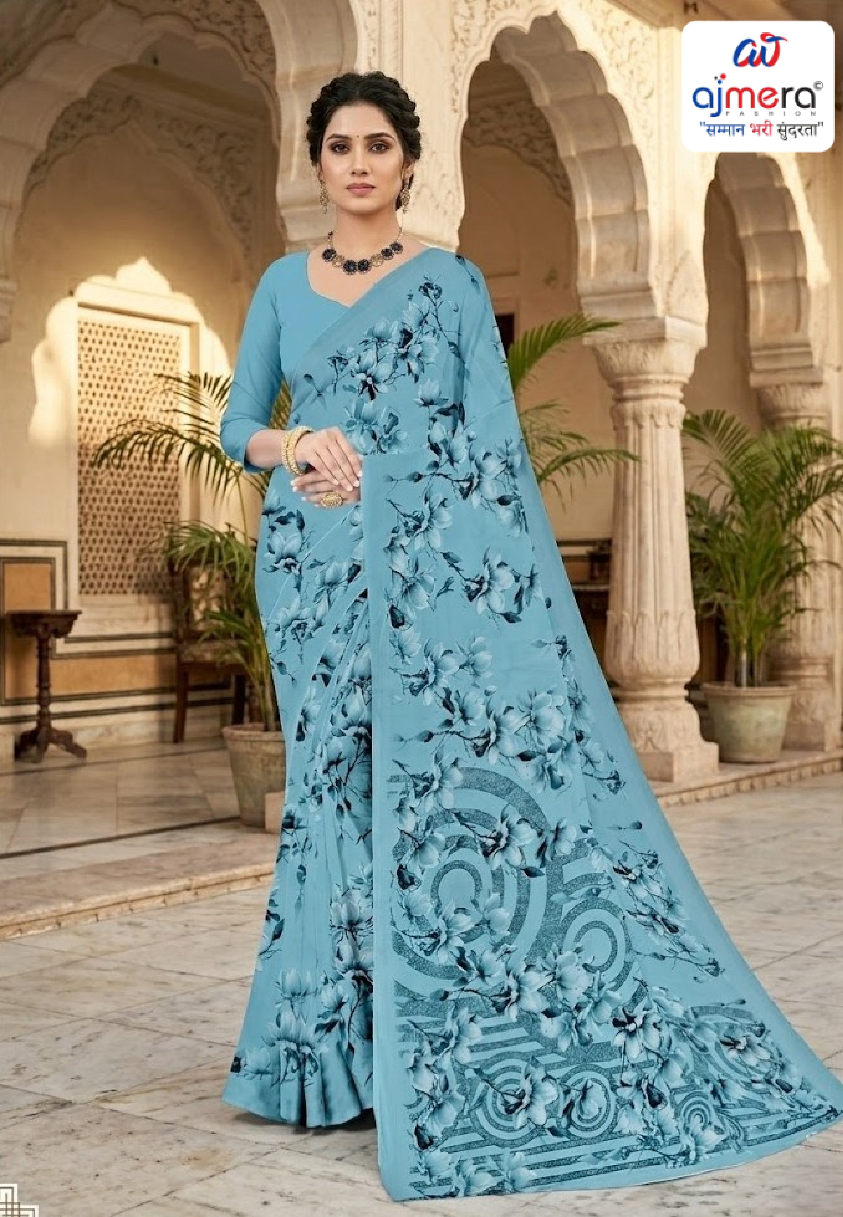 Fashionable Printed Saree with Blouse Piece for Festive Collection | CAS-PURE GEORGEATE