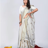 Apricot Linen Saree with Blouse for Premium Wedding and Ethnic Wear | ALL-APRICOT-353