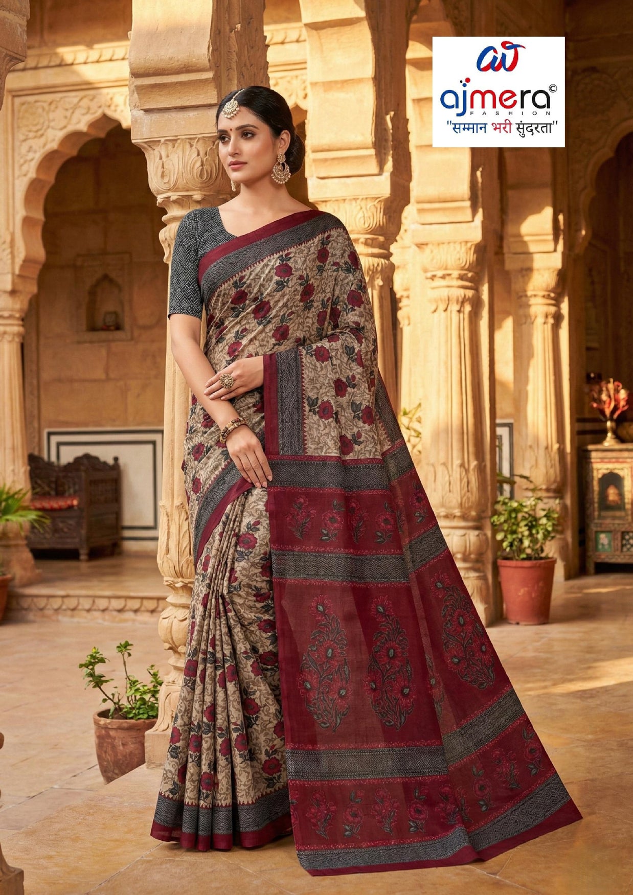 Printed Cotton Saree with Blouse Piece for Premium Ethnic and Traditional Wear | ASS-DIGITAL MOONGA FLOWER VOL-1