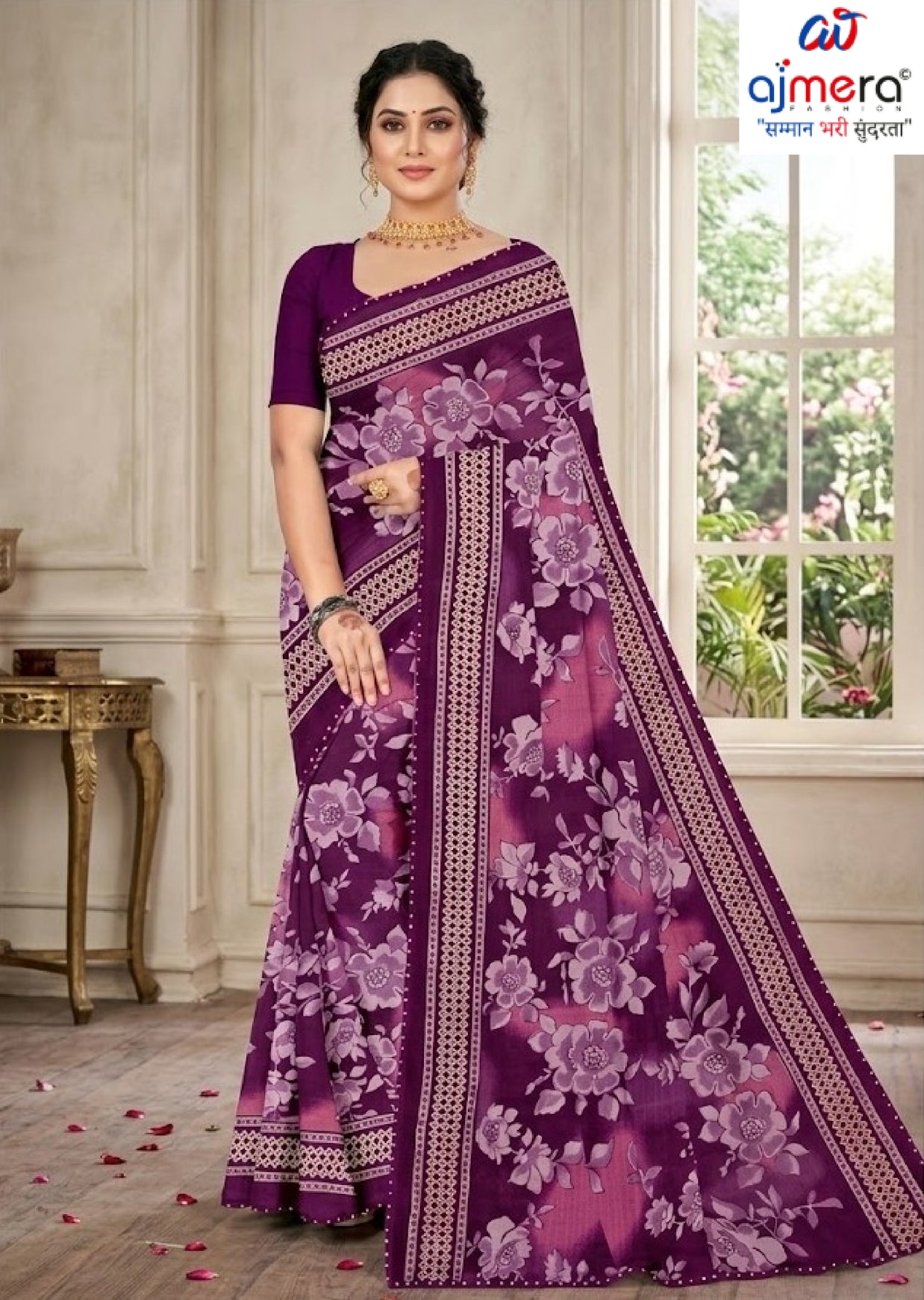 Elegant Printed Saree with Designer Blouse Piece for Festive Wear  | GPT-DHAMAKEDAR-5