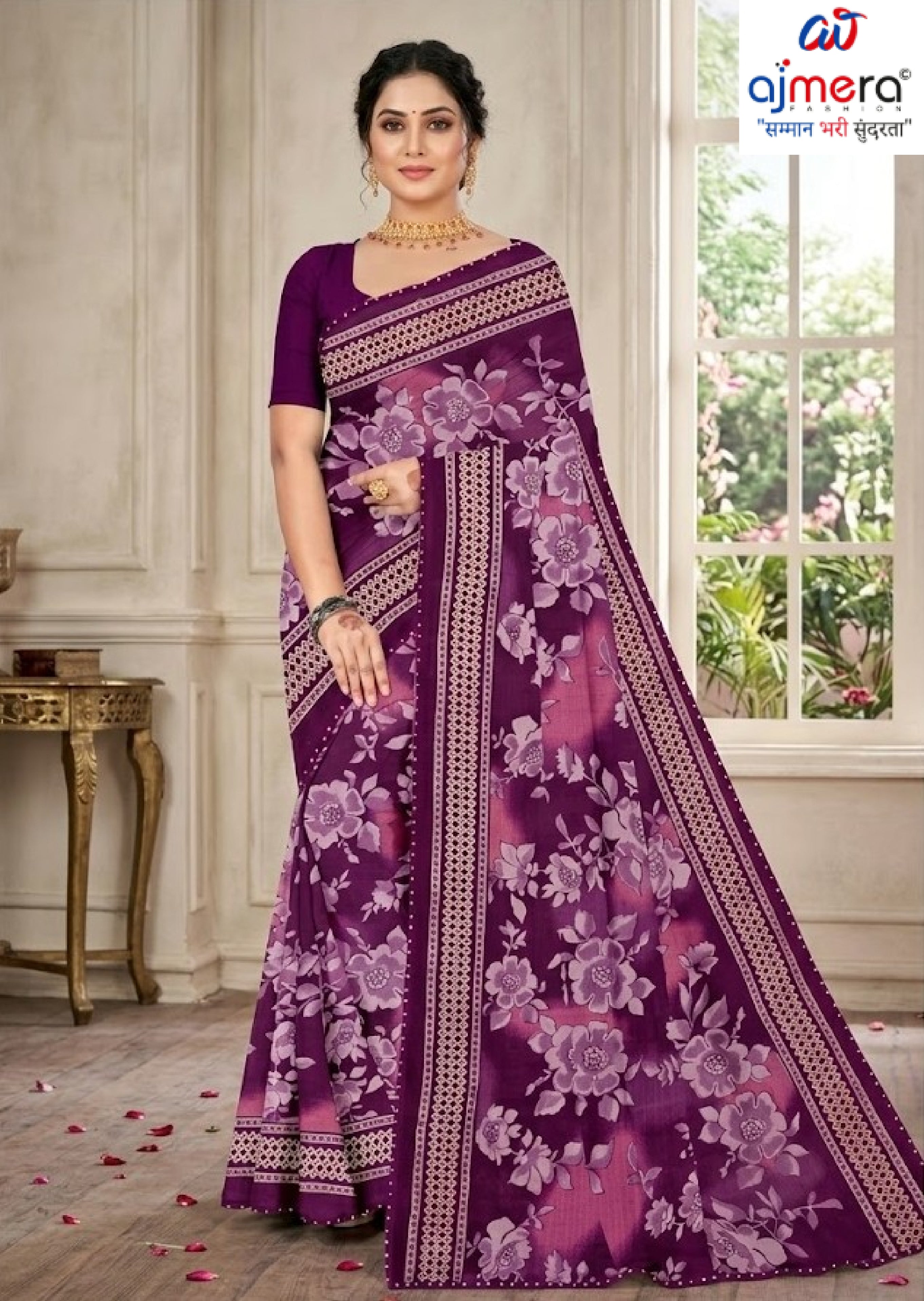 Elegant Printed Saree with Designer Blouse Piece for Festive Wear  | GPT-DHAMAKEDAR-5