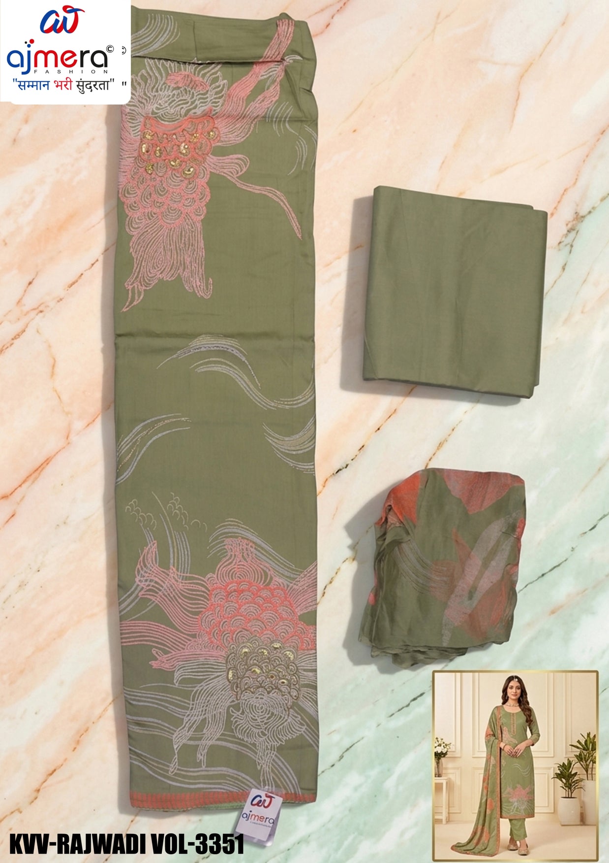 Premium Designer Unstitched Suit Set | KVV-RAJWADI VOL-3351