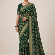 Dull Moss Brasso Print Loose Saree with Blouse for Premium Ethnic and Traditional Wear | BMS-DIGITAL INDIA