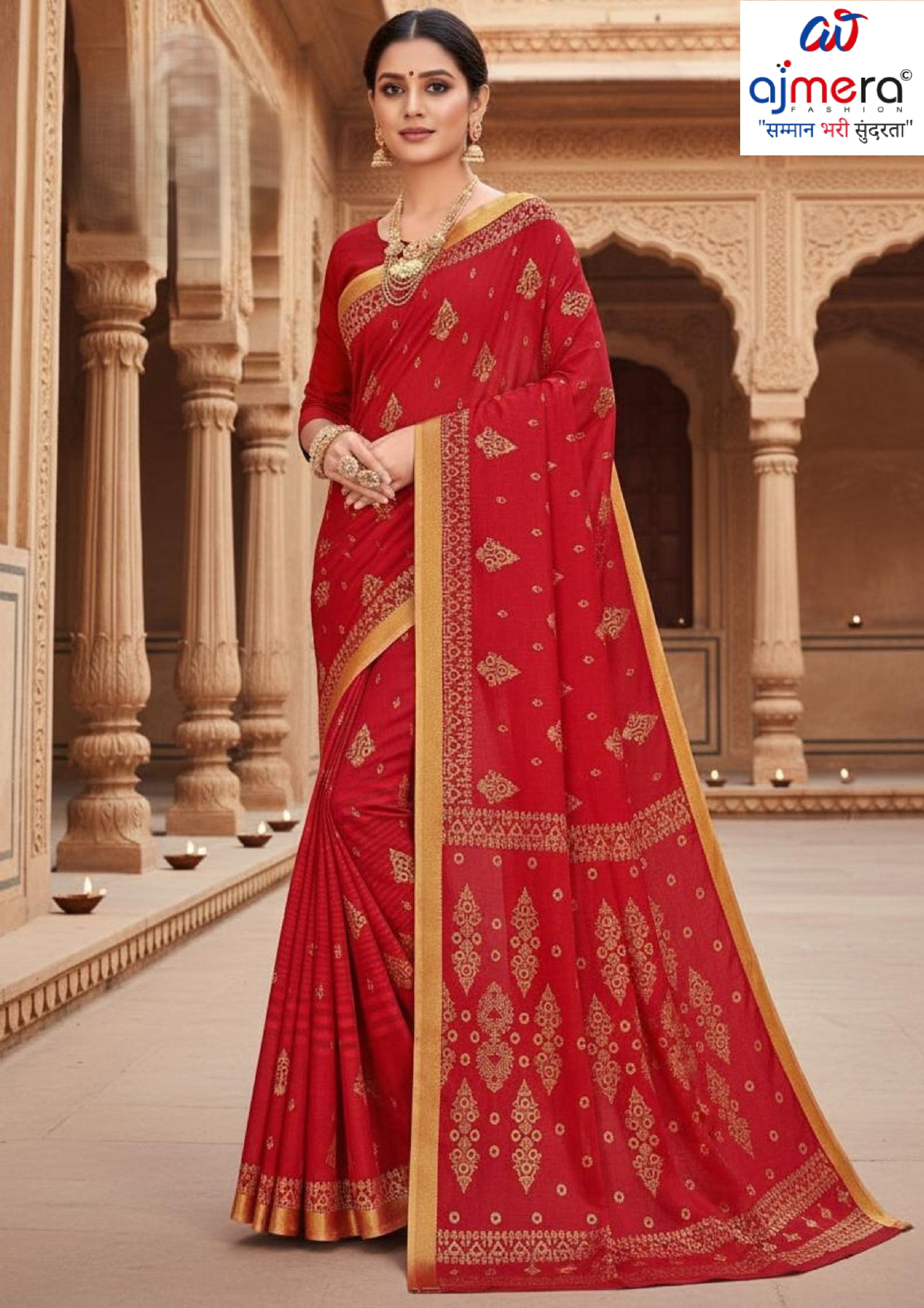 Premium Cotton Saree with Without Blouse for Premium Ethnic and Traditional Wear | MSS-SHIV SUZUKI FOIL RED