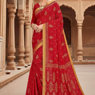 Premium Cotton Saree with Without Blouse for Premium Ethnic and Traditional Wear | MSS-SHIV SUZUKI FOIL RED