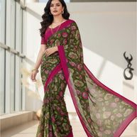 Weightless Fancy Print Loose Saree with Blouse for Premium Ethnic and Traditional Wear | ARK-MAUSAM