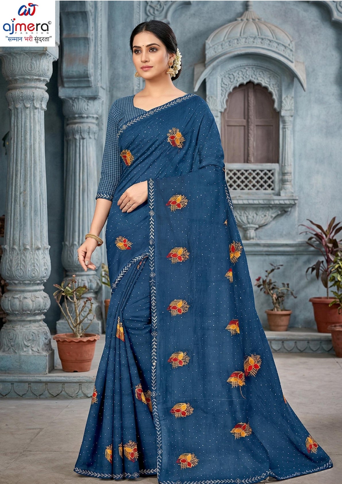 Dyed Matching Saree Wholesaler with Blouse Piece for Premium Ethnic and Traditional Wear | VKM-SUJATA