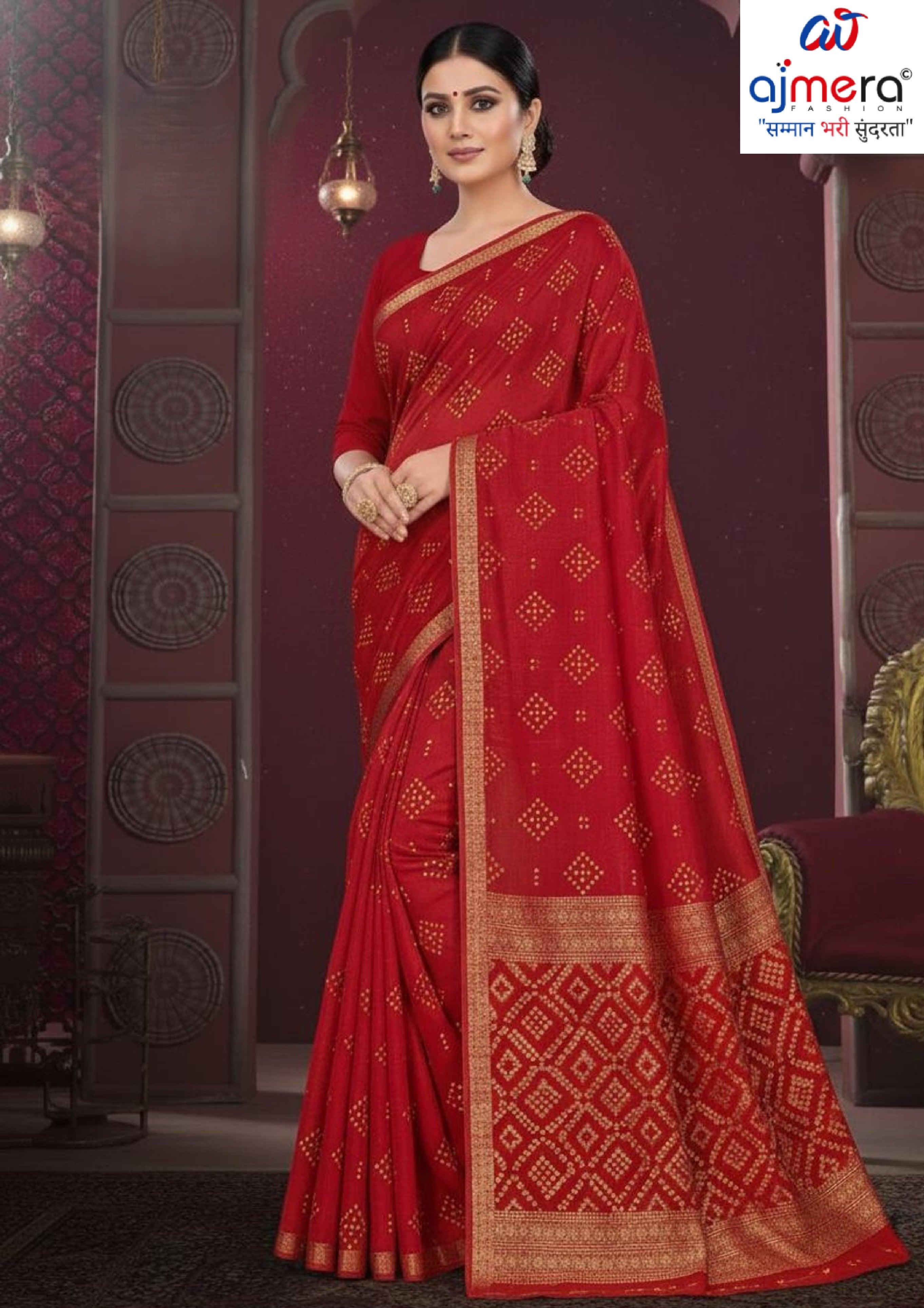 Designer Cotton Saree with Without Blouse for Premium Ethnic and Traditional Wear | MSS-SHIV JAYPOUR BANDHEJ RED