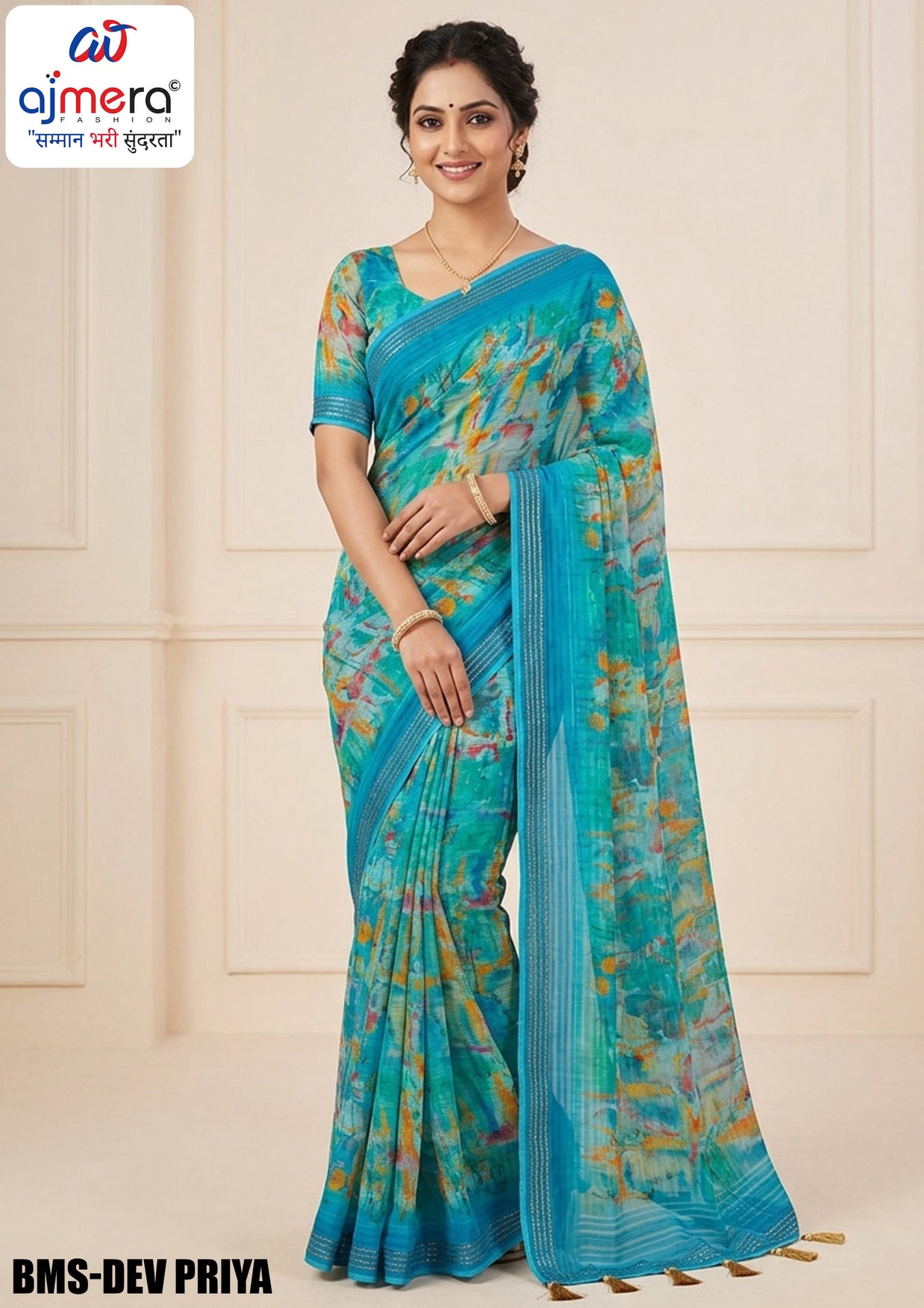 Weightless Print Loose Saree with Blouse for Premium Ethnic and Traditional Wear | BMS-DEV PRIYA