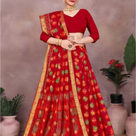 Pure Cotton Saree with Without Blouse for Premium Ethnic and Traditional Wear | MSS-SHIV ROMIKA SILK RED