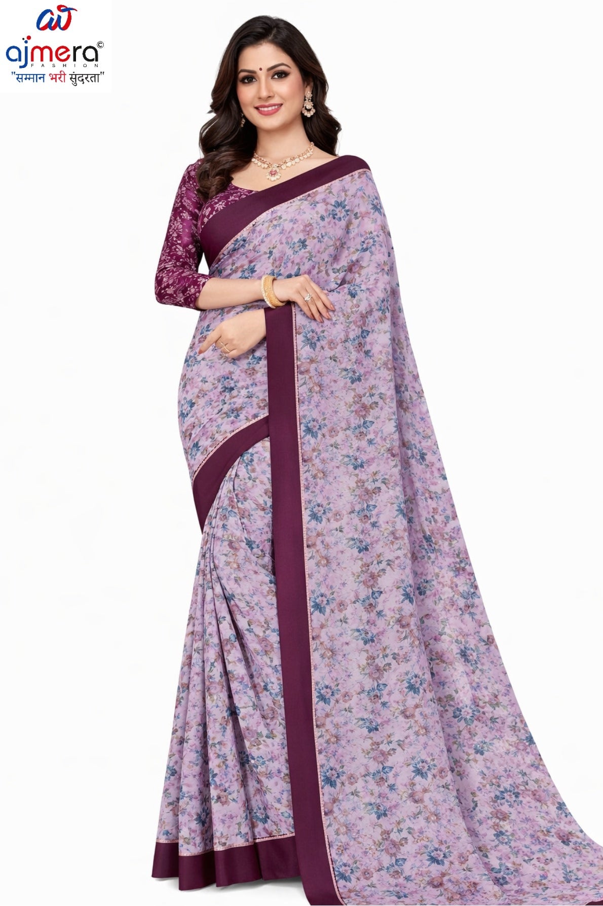 Linen Jari Print Loose Saree with Blouse for Premium Ethnic and Traditional Wear | SBI-SATIN SILK