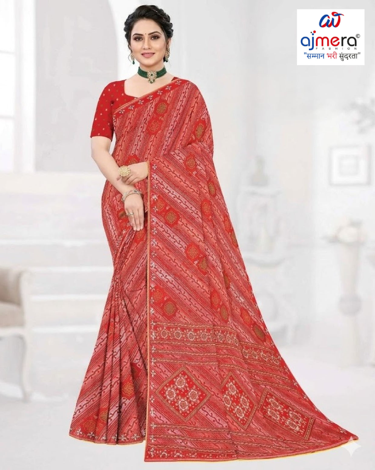 Fashionable Printed Saree with Blouse Piece for Festive Collection | GLC-LARA CHIFFION