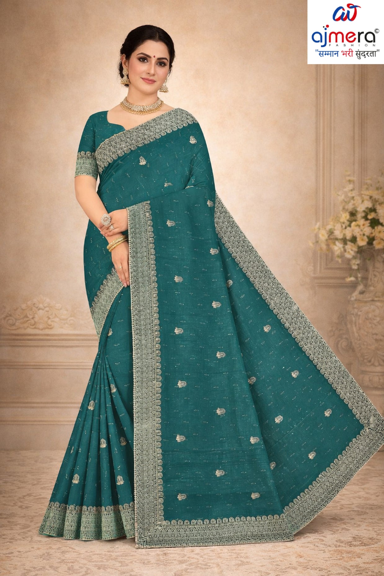 Party Wear Rapier Silk Matching Saree With Blouse Piece | VKM-KHAMAN DHOKLA