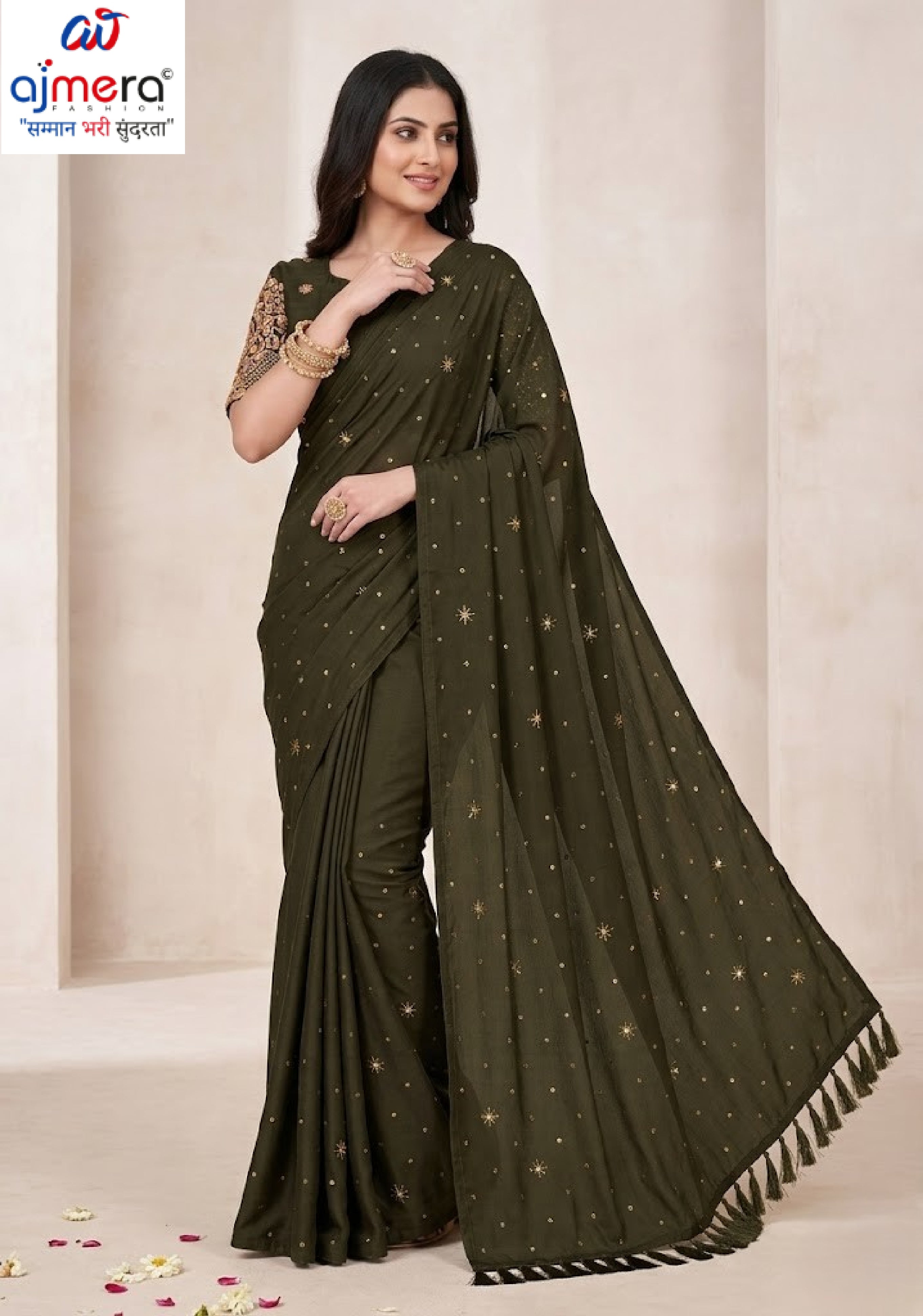 Georgette Soft Lycra Matching Saree with Blouse Piece for Premium Ethnic and Traditional Wear | RLL-JINISHA-1